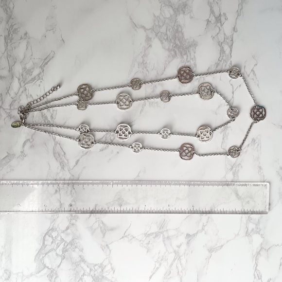 Silver Floral Double Strand Metal Necklace - Picture 5 of 5